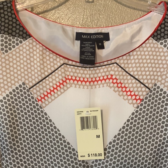 Max Edition size M cream multi patterned dress red trim NWT - Picture 4 of 4